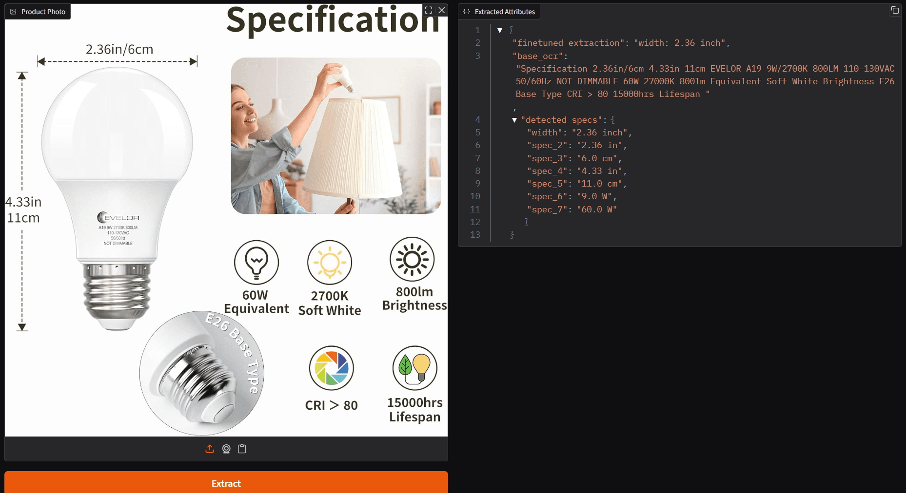 Product Matcher demo extracting specs from a product photo